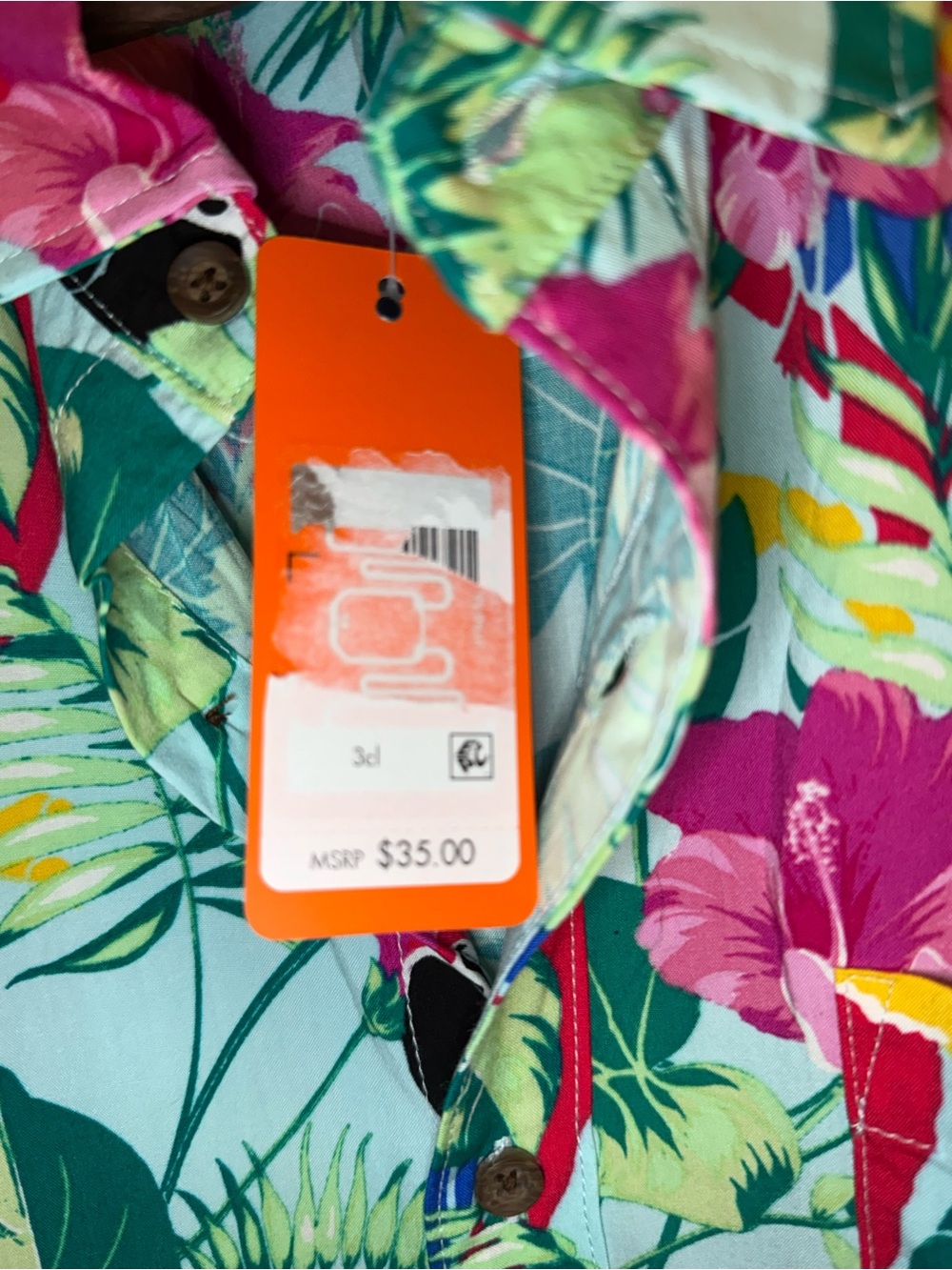 Margaritaville Aqua Parrot & Pink Floral Button-Down Shirt - Men’s Large - Picture 9 of 9